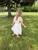 White Bohemian Flower Girl Lace Dress. White Summer Flower Girl Lace Dress for Weddings, Birthdays and Special Events