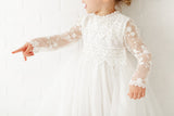 White Lace Long Sleeve Girl Dress. Baptism Christening Gown Dress