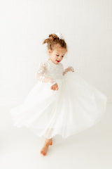 Boho White Lace Dress for Girls and Baby Girls. Long Sleeve Flower Girls Lace Dress