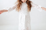 Pretty White Lace Dress. Iris Unique White Flower Hand Embroidered Girl Lace Dress