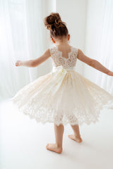 Flower girls lace dress cream white. Toddler girl lace dress for weddings and other parties