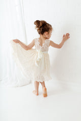 Cream White Summer Flower Girl Lace Dress for Weddings and Special Event, Birthdays, Summer Parties. Baby Girl Lace Dress