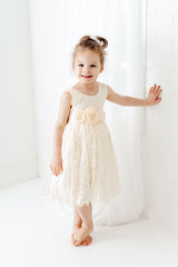 Cream White Summer Flower Girl Lace Dress for Weddings and Special Event, Birthdays, Summer Parties. Baby Girl Lace Dress