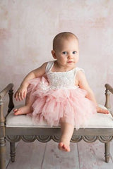 Little Girl Wearing Pink Flower Girl Dress