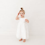 Long Toddler Lace Dress. Christening Gown Dress. White Flower Baby Girl Lace Dress