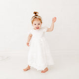 Baptism Christening Gown Long Lace Dress. Long White Flower Girl Lace Dress