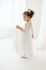 Long baby girl white lace dress, Baptism christening gown dress for girls, baby girls and toddler girls.