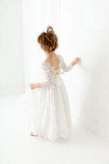 Long baby girl white lace dress, Baptism christening gown lace dress for girls, baby girls and toddler girls.