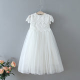 The Sienna Flower Girl Dress - White Short Sleeve Flower Girl Lace Dress