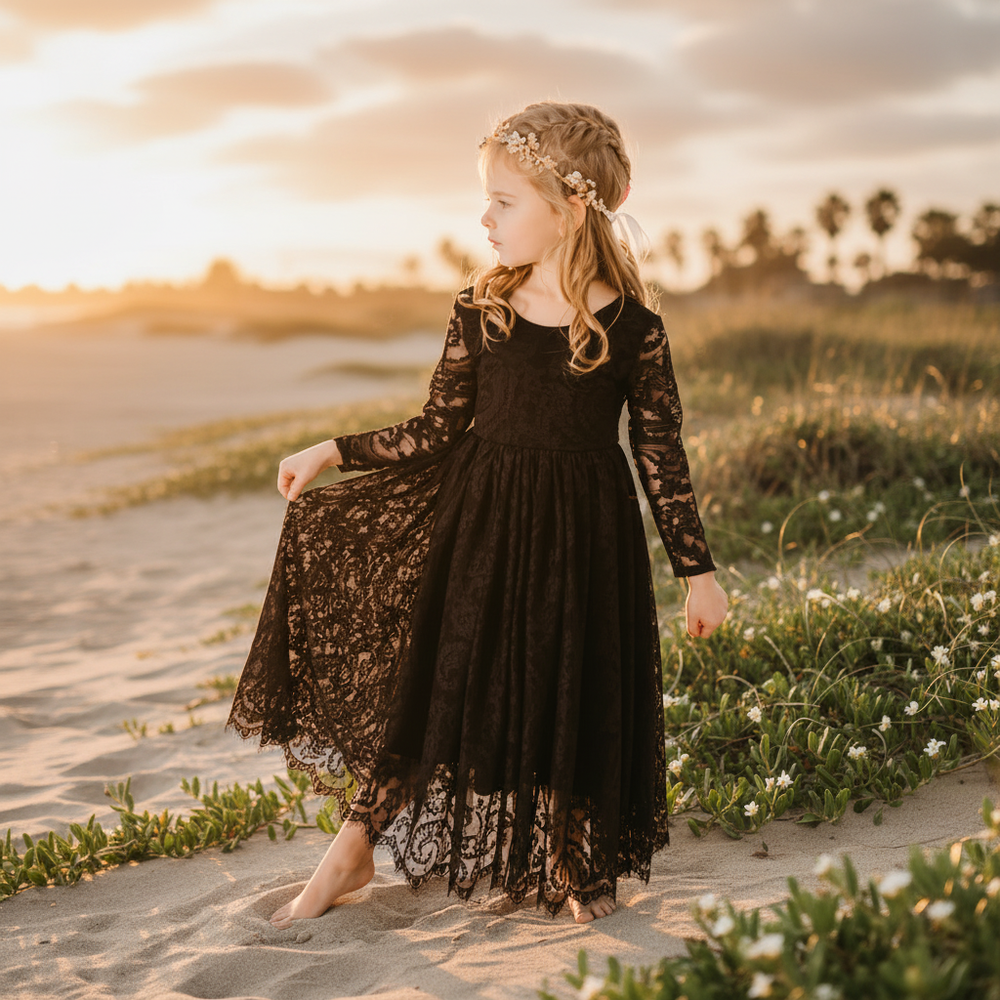Nicolette's Couture Girls' Black Paisley Lace Dress, 12 Months