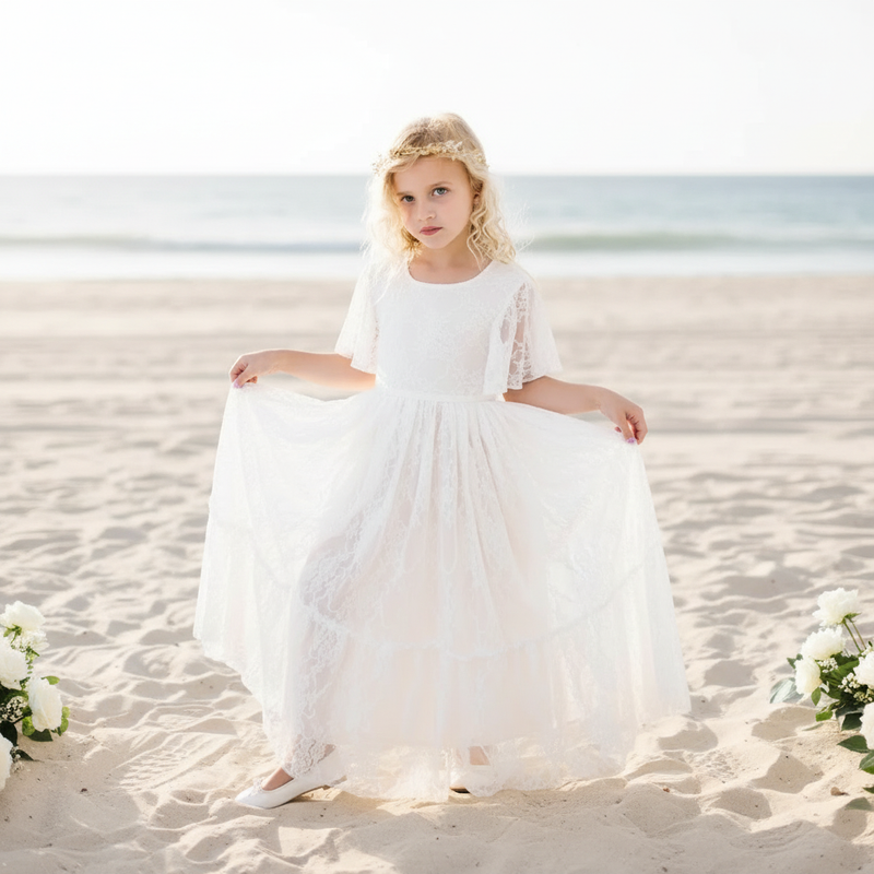 The Zoey Butterfly Sleeves Girls Lace Dress – Nicolette's Couture