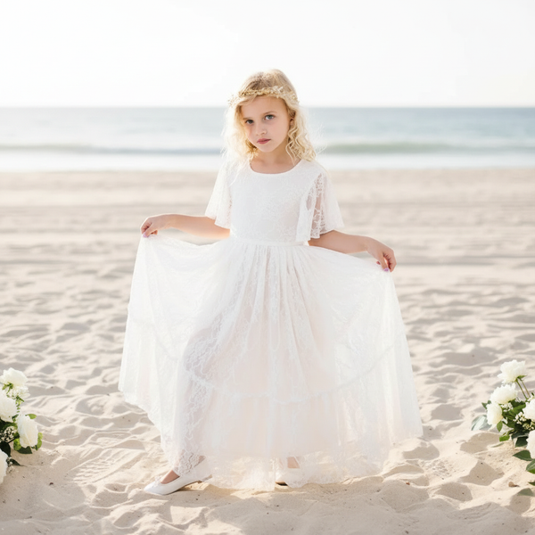 Zoey Butterfly Sleeves Girls Lace Dress Nicolette's Couture