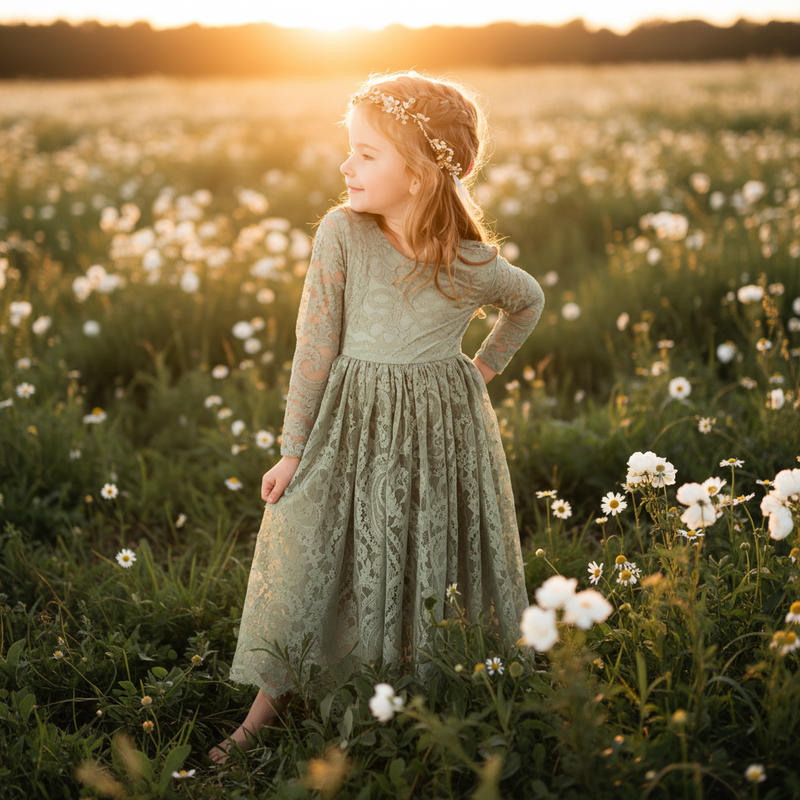 Paisley Flower Girl Dress in Sage Green Nicolette's Couture