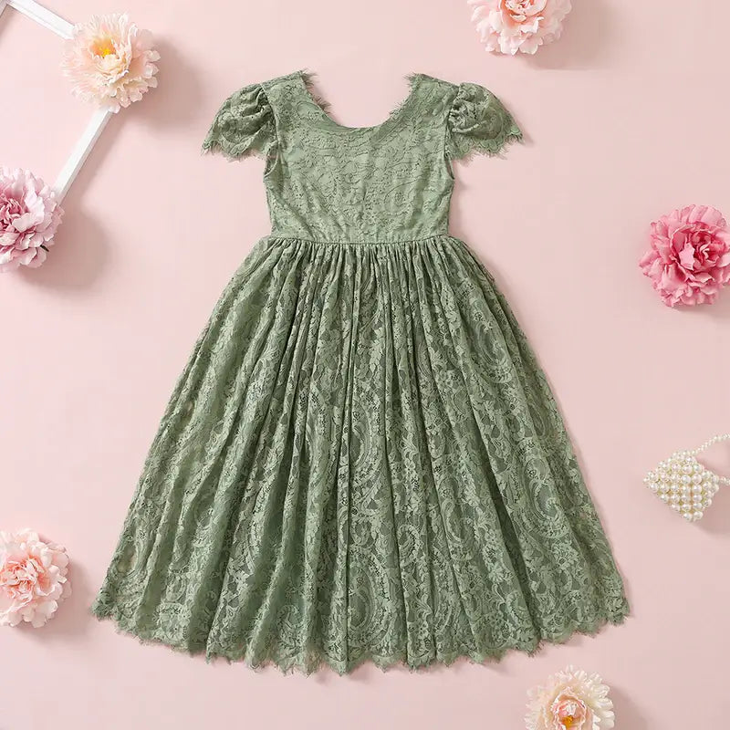 The Fern Sage Green Girls Lace Dress Nicolette's Couture The Fern Sage Green Girls Lace Dress Nicolette's Couture