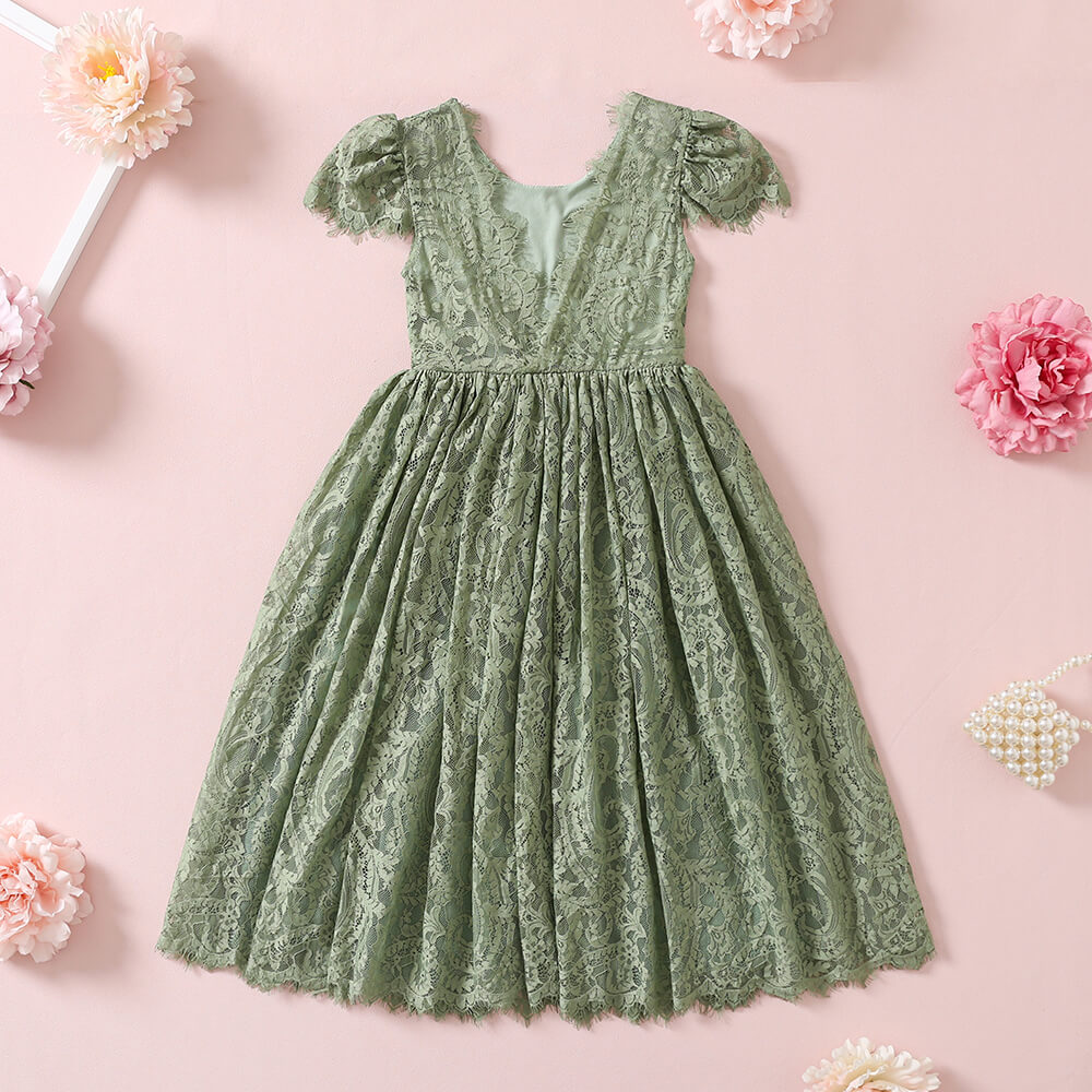The Fern Sage Green Girls Lace Dress – Nicolette's Couture
