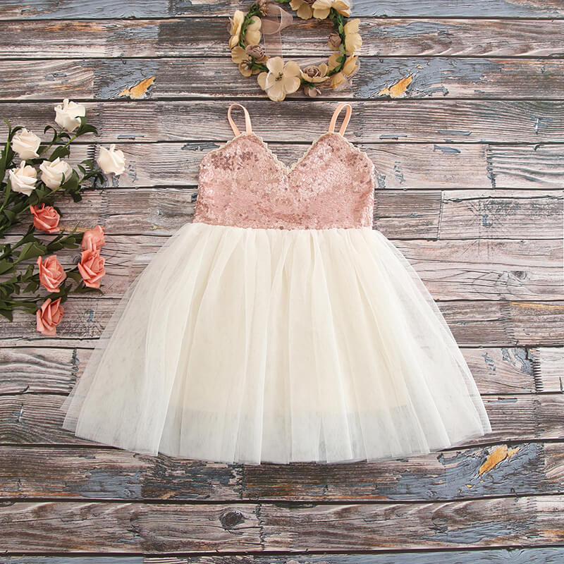 rose gold sequin tulle dress Rose Gold Sequin Tulle Party Dress Pink / 18MON