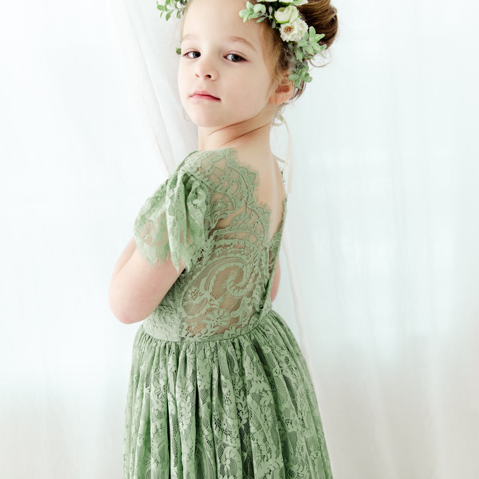 The Fern Sage Green Girls Lace Dress – Nicolette's Couture