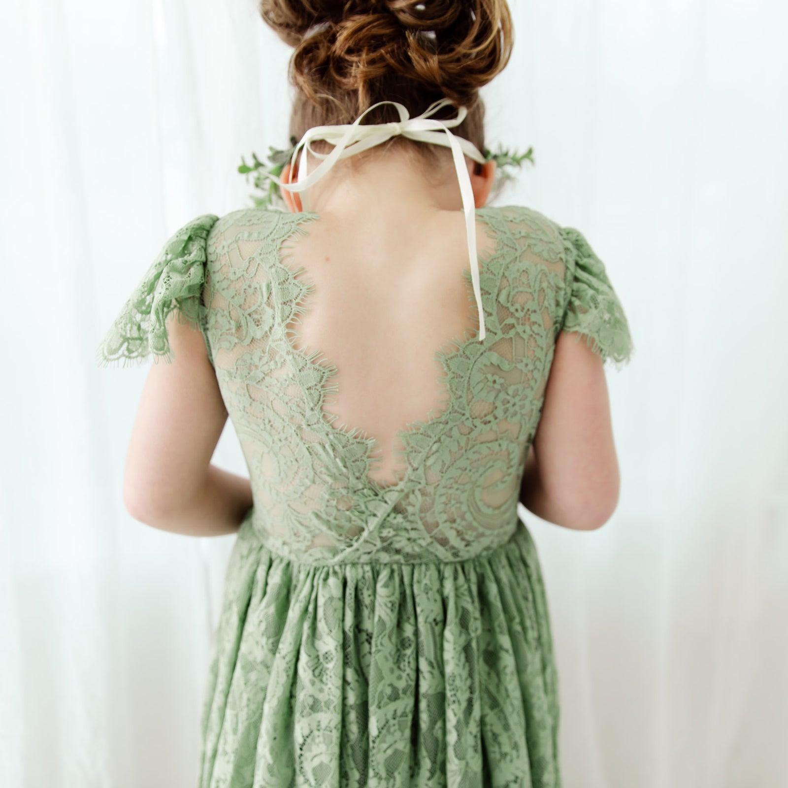 The Fern Sage Green Girls Lace Dress Nicolette's Couture The Fern Sage Green Girls Lace Dress Nicolette's Couture
