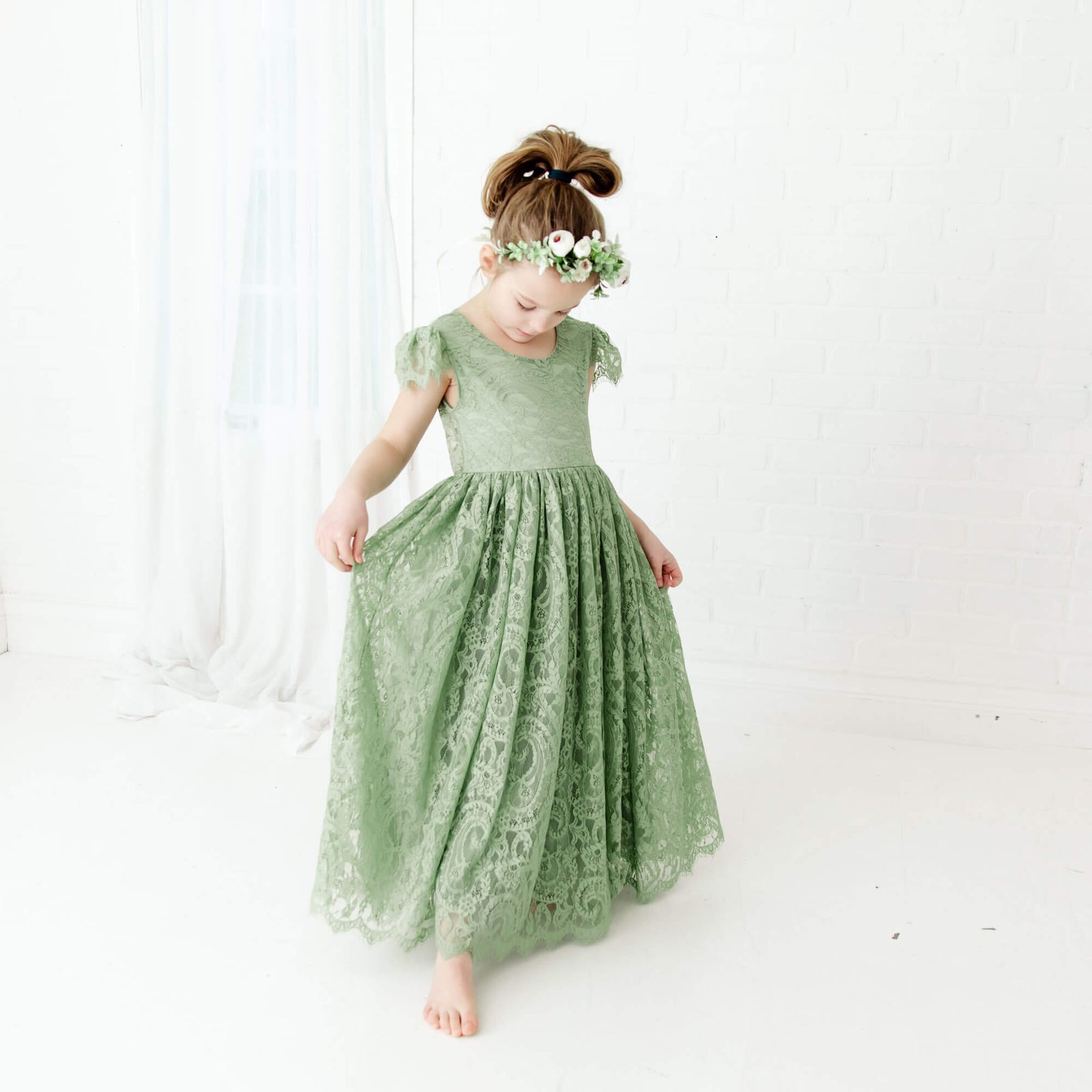 sage green flower girl dresses The Fern Girls Lace Dress – Nicolette's Couture Features a detachable bow Dressup v01 - Gay Size:5/XL YGroup_traveldresslong