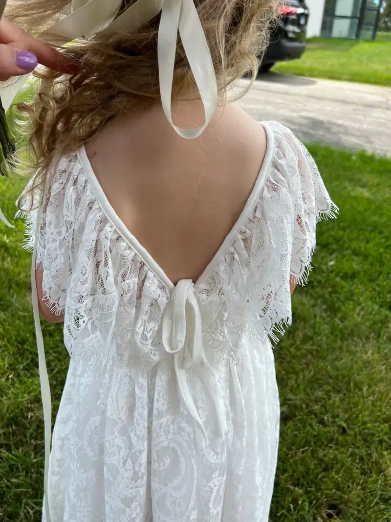 The Ivy Boho Flower Girl Lace Dress Nicolette's Couture The Ivy Boho Flower Girl Lace Dress Nicolette's Couture