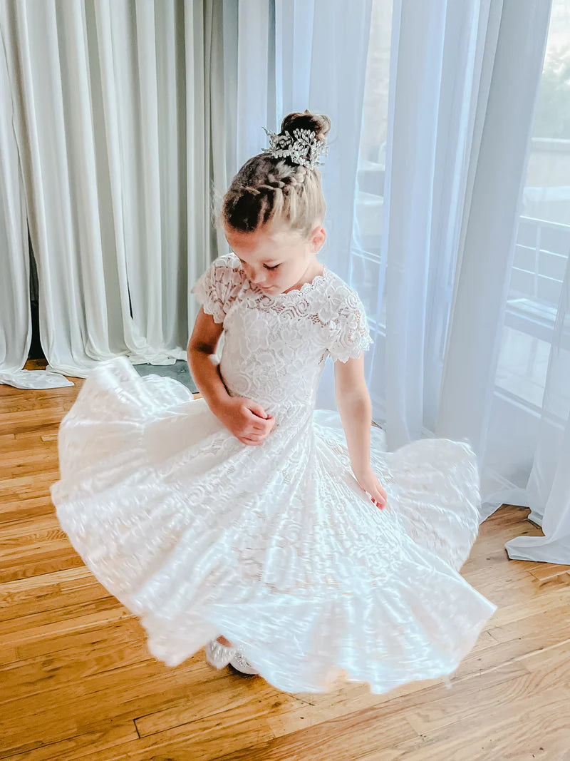 Nicolette's Couture Ivory Lace High Low Dress for Women