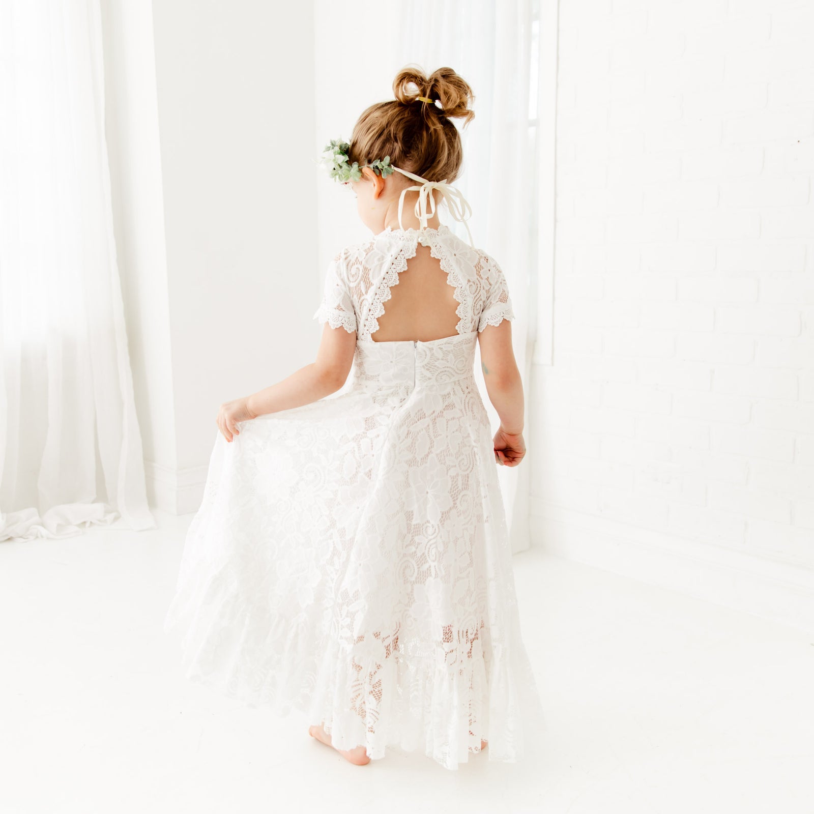 Classic Lace Flower Girl Dress in White Color – Nicolette's Couture