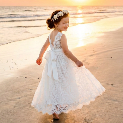 The Ophelia White Flower Girl Lace Dress – Nicolette's Couture