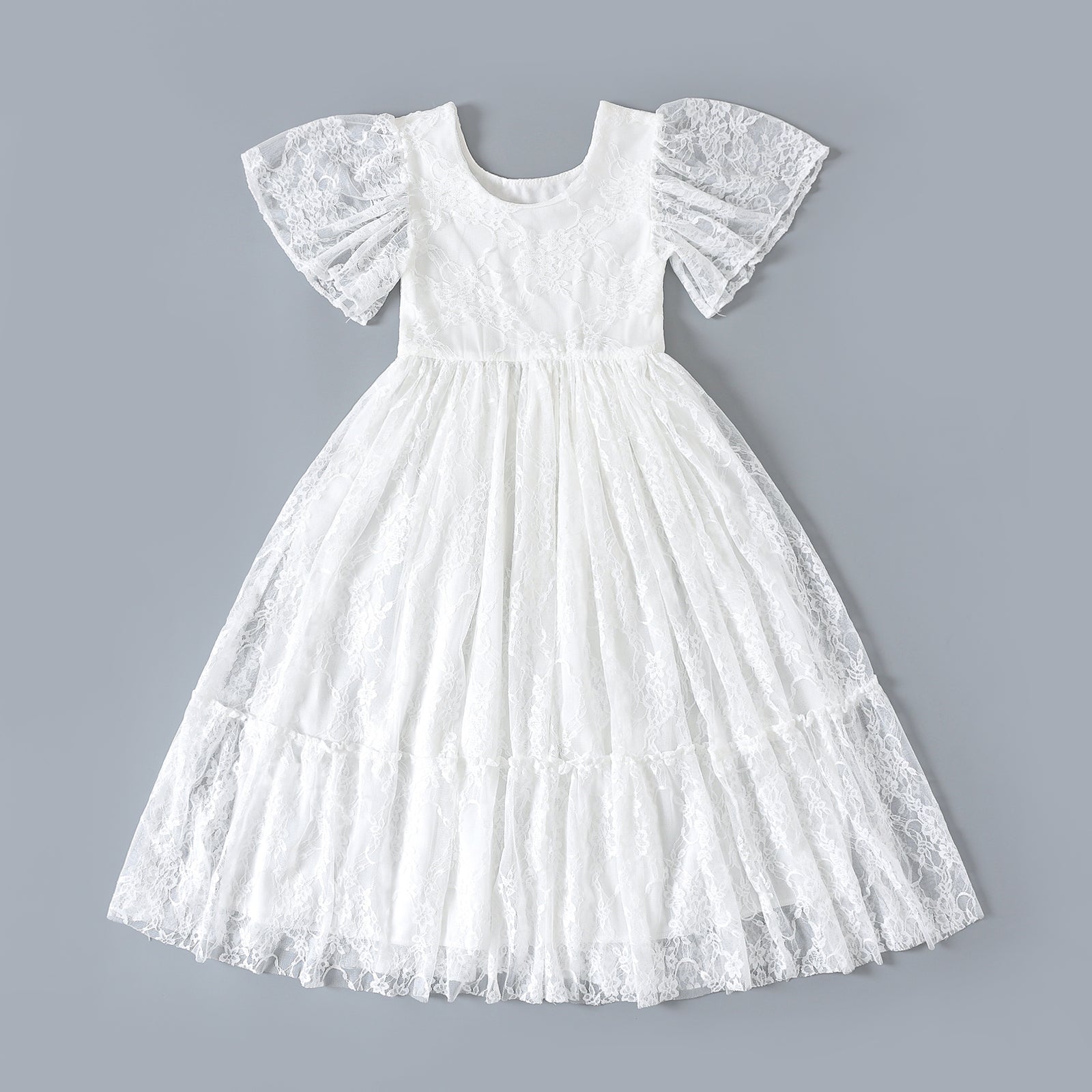 The Zoey Butterfly Sleeves Girls Lace Dress – Nicolette's