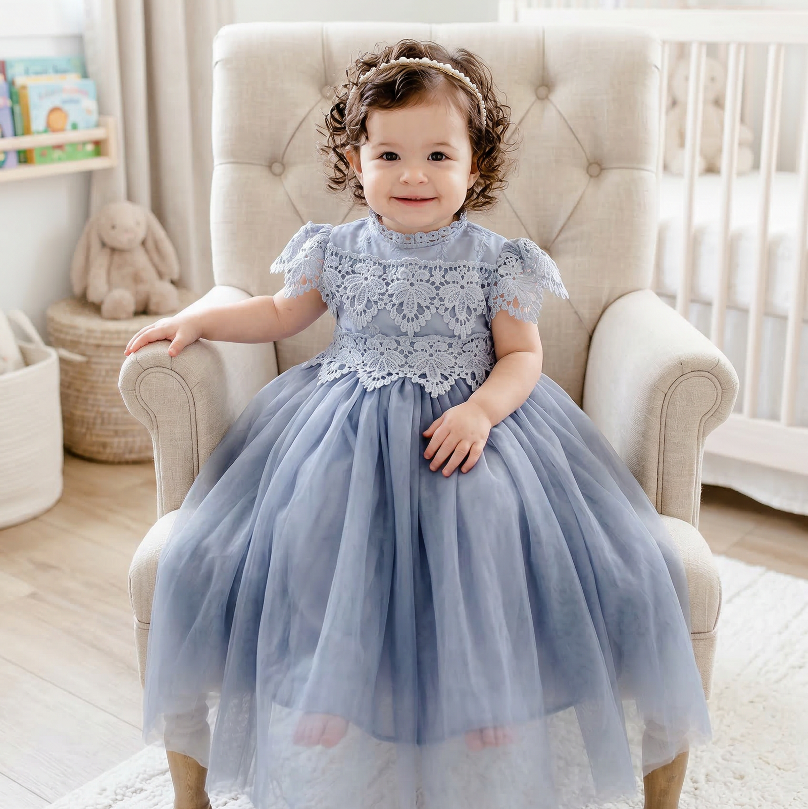 modern flower girl dress Nicolette's Couture Gray Vintage Boho Lace Dress for Girls, 6 months