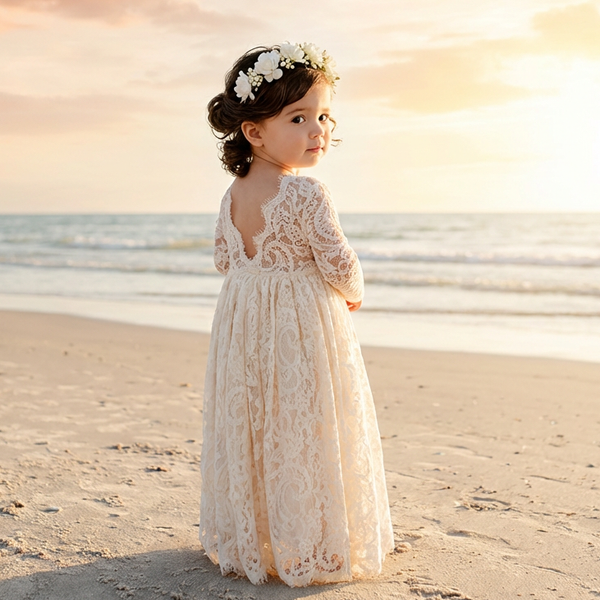 Paisley Long Sleeve Girl Lace Dress Nicolette's Couture