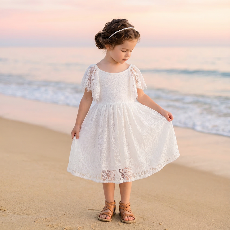 The Ivy Boho Flower Girl Lace Dress Nicolette's Couture The Ivy Boho Flower Girl Lace Dress Nicolette's Couture