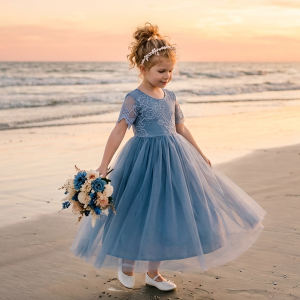 Nicolette's Couture Women's Dusty Blue Gray Lace Dress, 12 Months Nicolette's Couture Women's Dusty Blue Gray Lace Dress, 12 Months