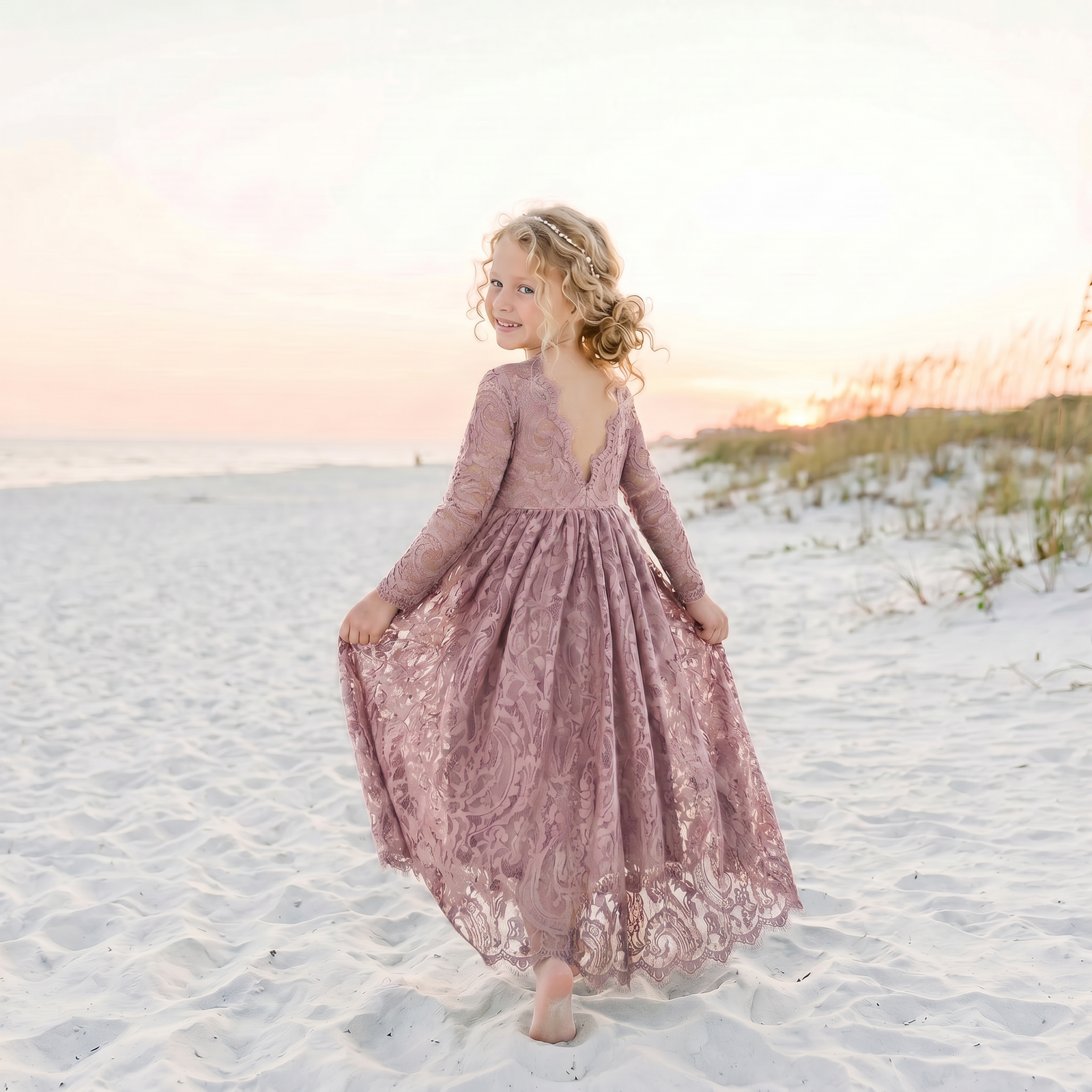 Paisley Long Sleeve Girl Lace Dress Nicolette's Couture Paisley Long Sleeve Girl Lace Dress Nicolette's Couture