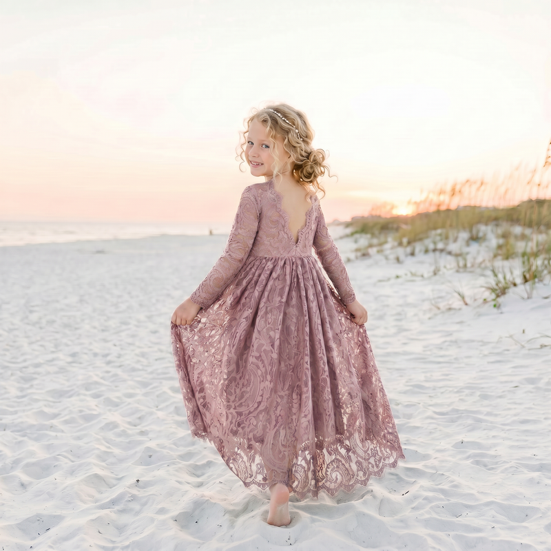 Paisley Long Sleeve Girl Lace Dress Nicolette's Couture