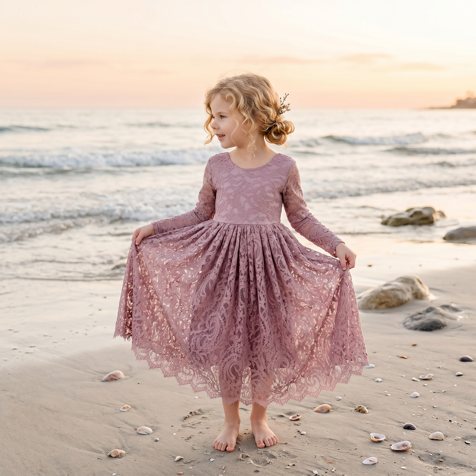 Paisley Long Sleeve Girl Lace Dress Nicolette's Couture