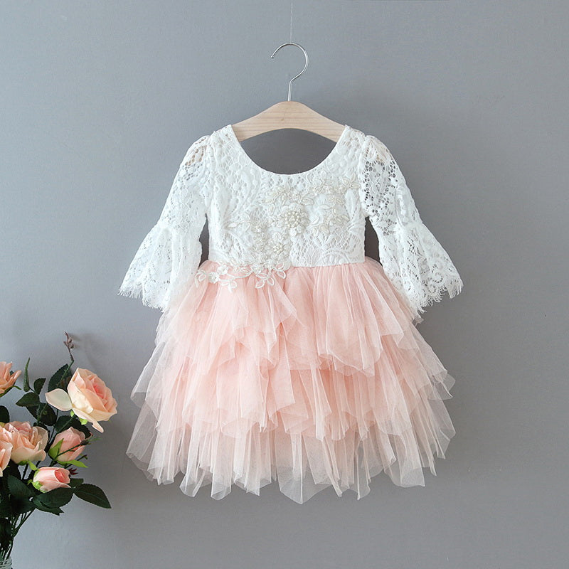 Trendy Arabella Flower Dress in Pink & Ivory Color for Little Girl ...