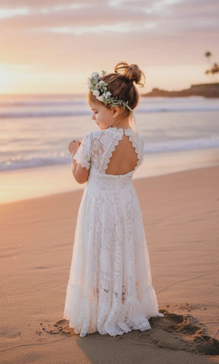Classic Lace Flower Girl Dress in White Color – Nicolette's Couture