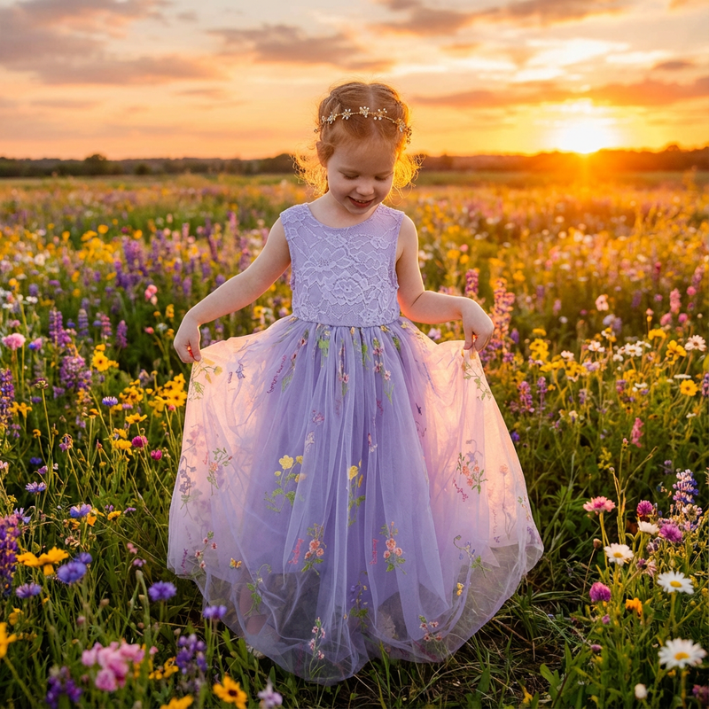 パーティードレス　Blossoms dress アメリカ Blossom Embroidered Girls Lace Dress - Nicolette's Couture