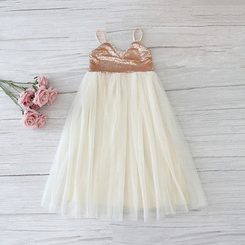 Nicolette's Couture Rose Gold Sequin Bodice Tulle Dress for Female, 3T Nicolette's Couture Rose Gold Sequin Bodice Tulle Dress for Female, 3T