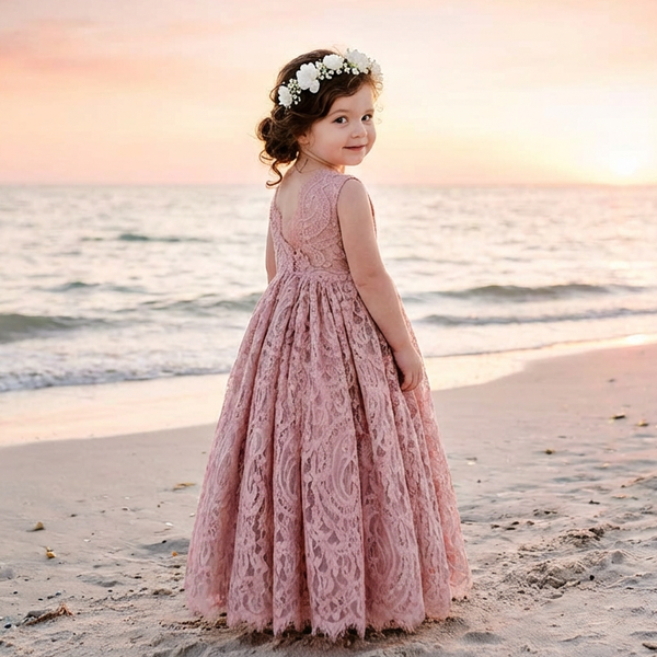 The Ophelia Flower Girl Lace Dress Mauve – Nicolette's Couture