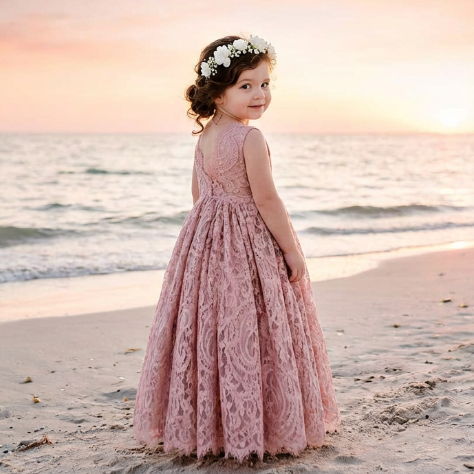 mauve dress lace Ophelia Flower Girl – Nicolette's Couture orange crystal mini dress galas Garment Preservation Women's Dress Shirts | color:Cream