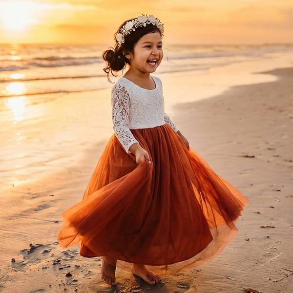 Nicolette's Couture Women's Rust Vintage Lace and Tulle Flower Girl Dress, Size 4