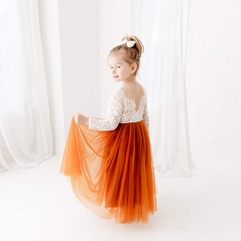 Nicolette's Couture Women's Rust Vintage Lace and Tulle Flower Girl Dress, Size 4