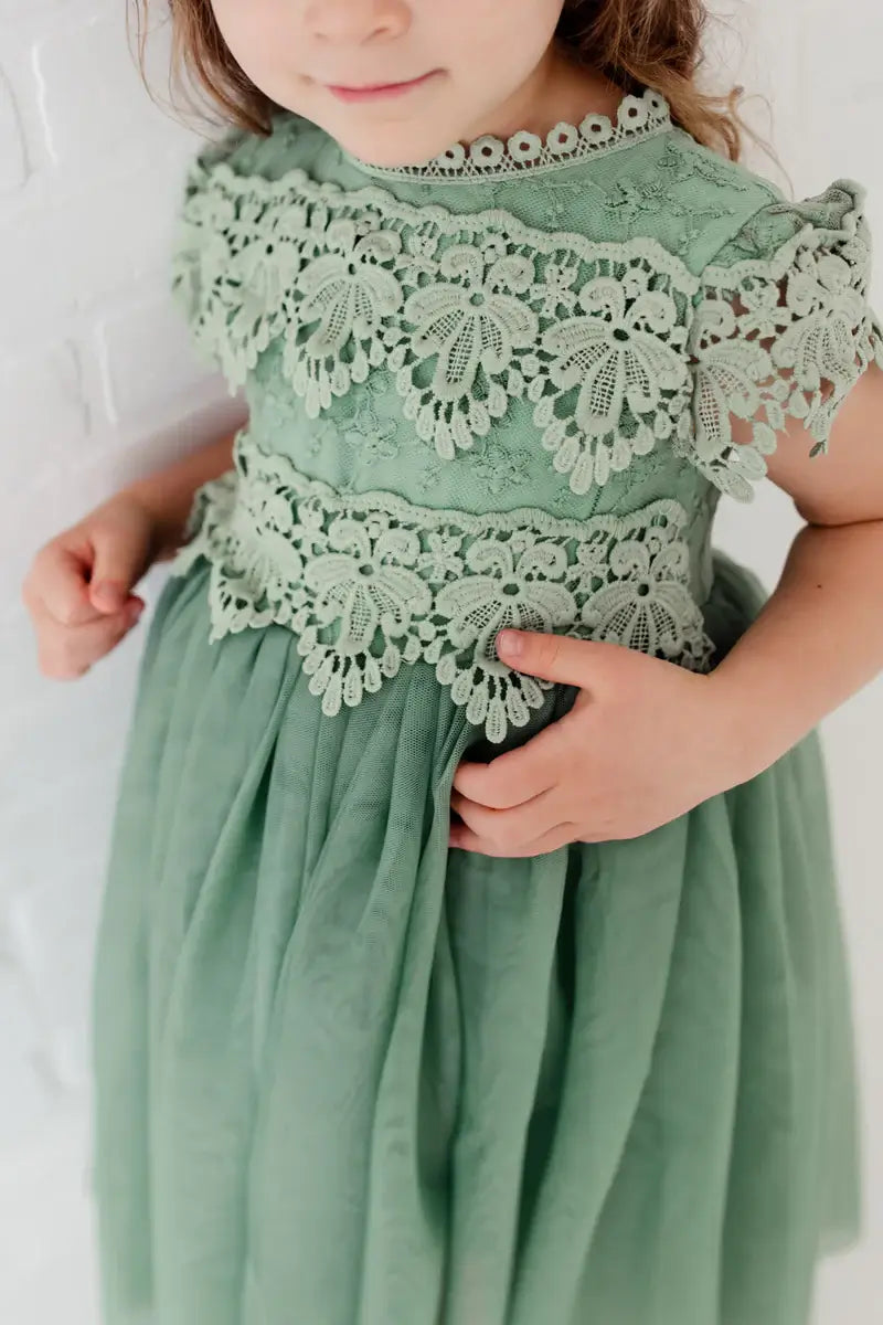 The Sienna A-line Vintage Sage Green Flower Girl Lace Dress Nicolette's Couture The Sienna A-line Vintage Sage Green Flower Girl Lace Dress Nicolette's Couture