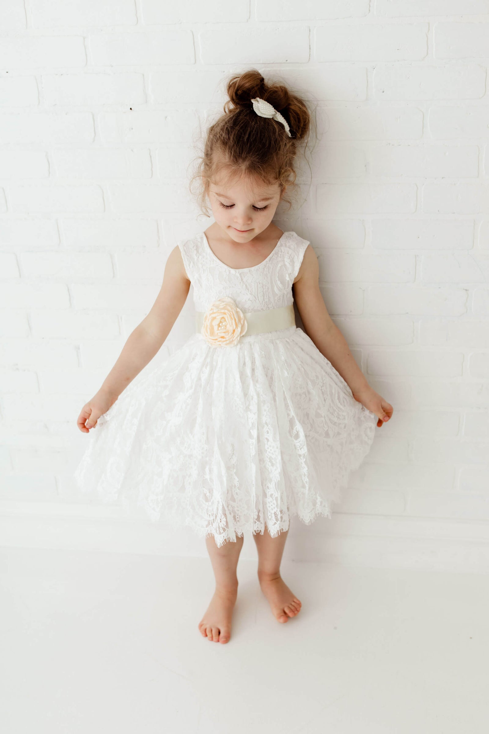 chinese dress ladies Savannah Lace Flower Girl Dress in White main image 0
