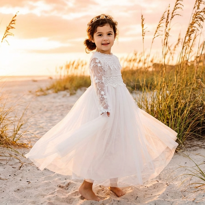 The Tyra Long Sleeve Flower Girl Dress Nicolette's Couture The Tyra Long Sleeve Flower Girl Dress Nicolette's Couture