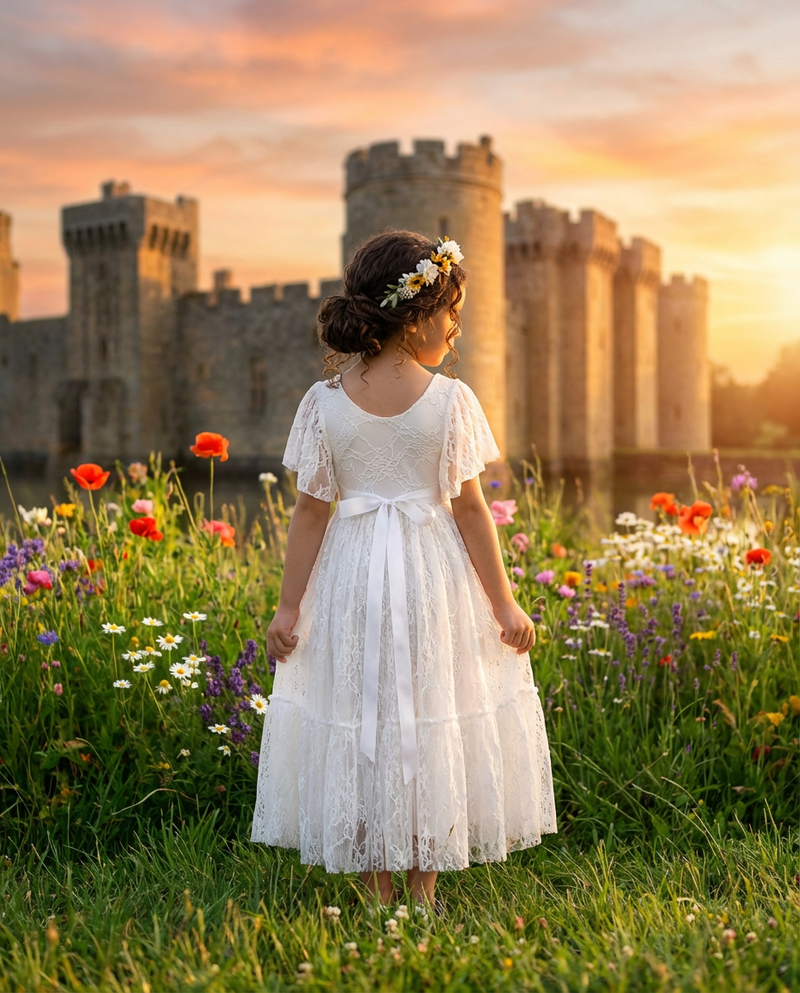 The Zoey Butterfly Sleeves Girls Lace Dress – Nicolette's Couture