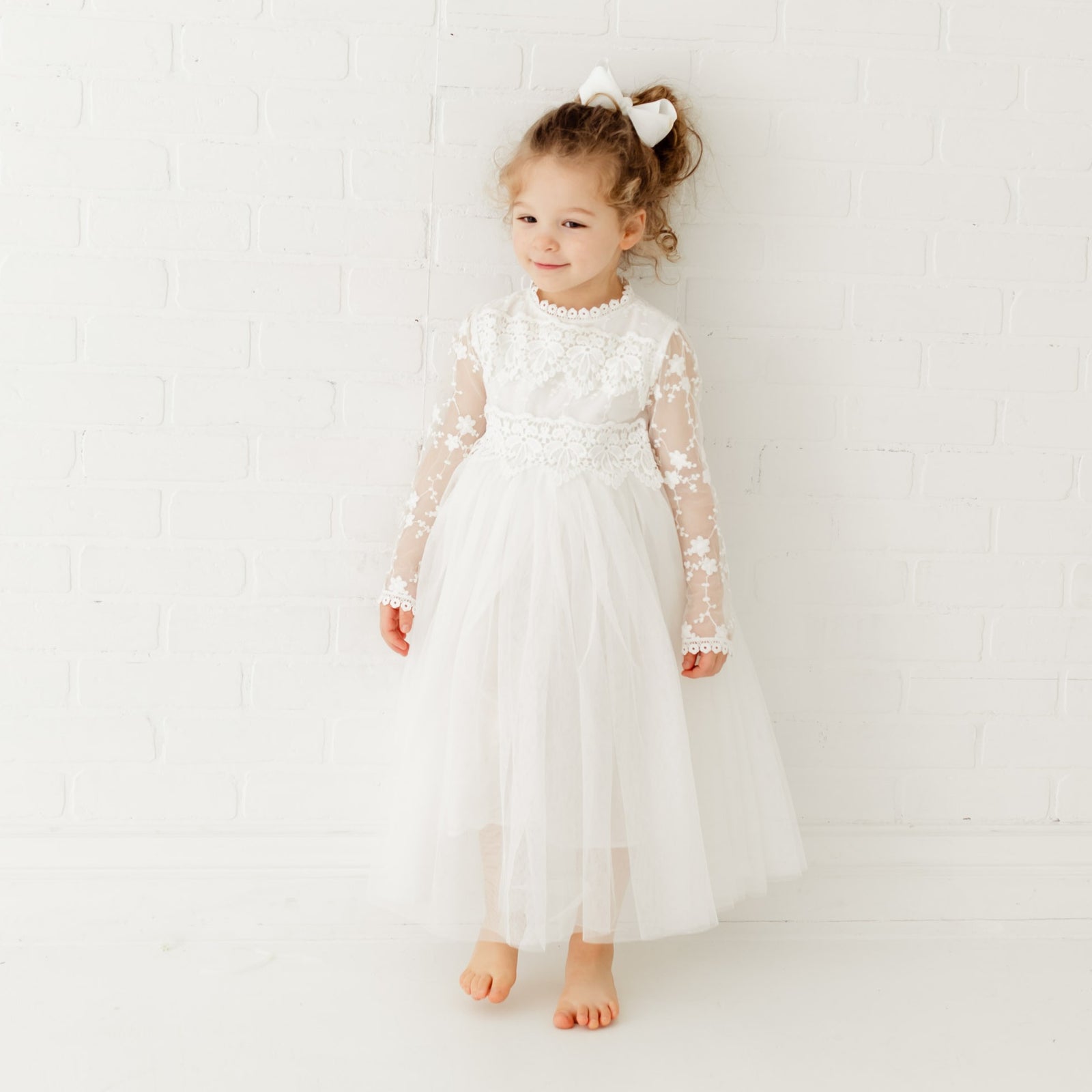 knee length dresses for ladies The Tyra Long Sleeve Flower Girl Dress – Nicolette's Couture