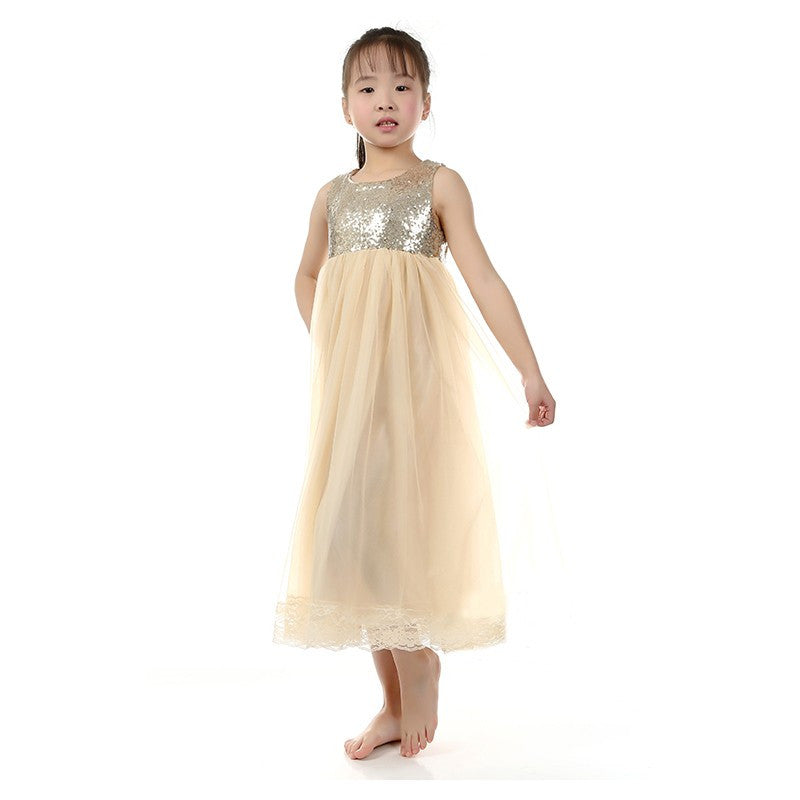 Floor Length Long Ava Flower Girl Dress in Beige & White Color ...