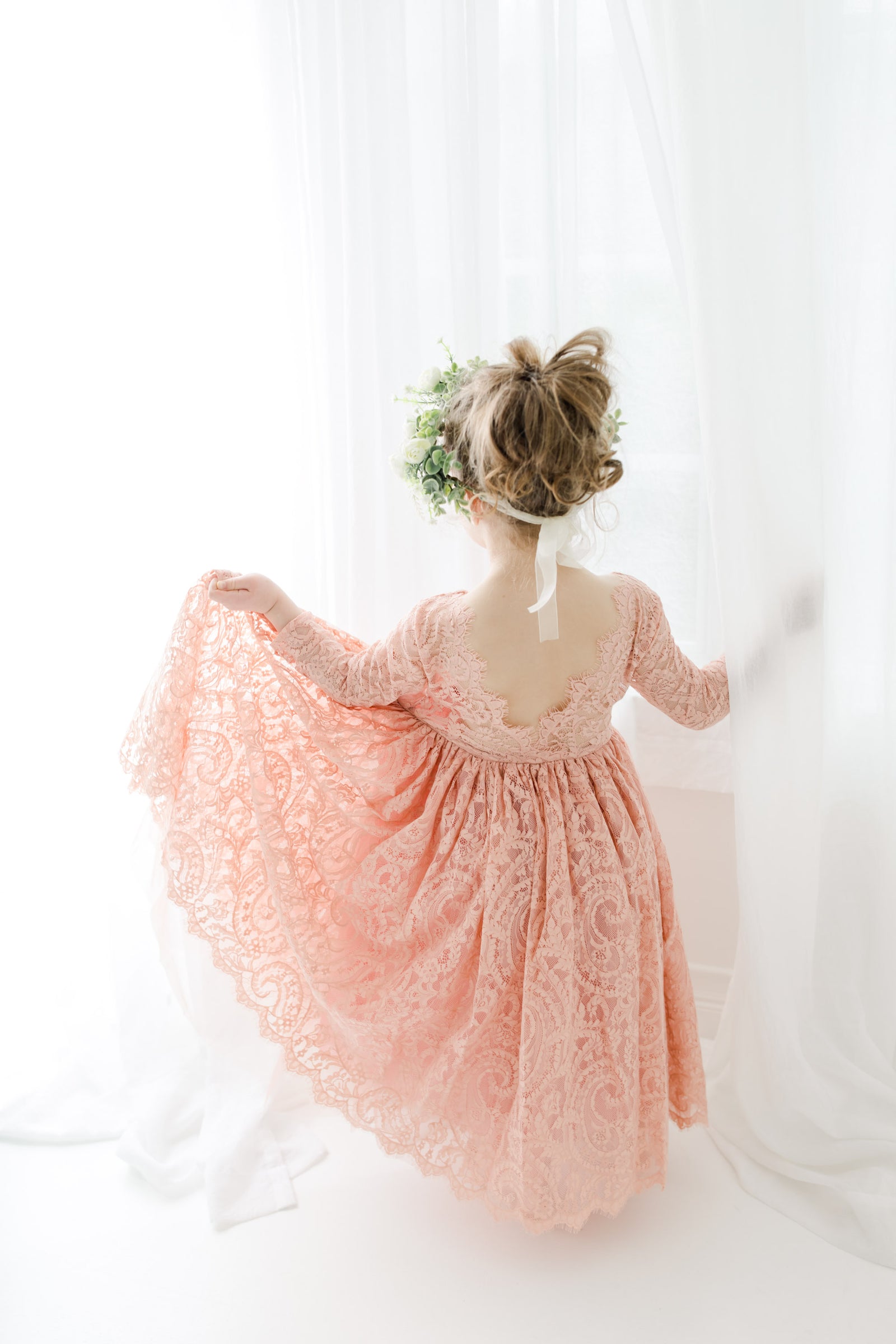 Pink and Ivary colored Paisley flower girl dress for kids